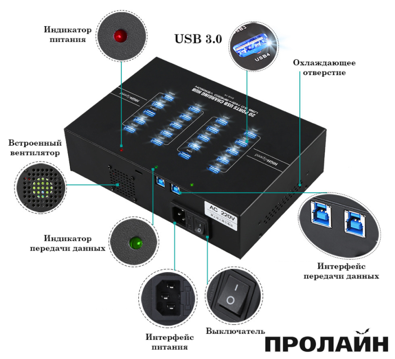 Зарядное устройство и USB-хаб на 20 портов Proline PR-CS223A