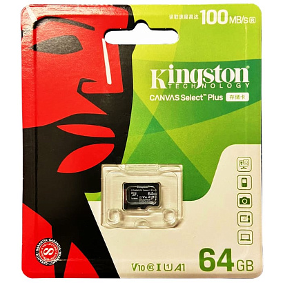 64Gb microSD C10 Kingston с адаптером